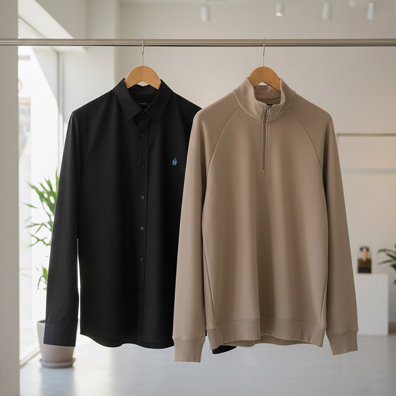 پکیج دورس مردانه نیم زیپ مدل Behbod-کرم  پیراهن مردانه مشکی VQ